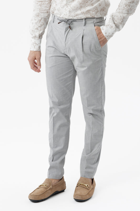 Pantaloni in cotone con coulisse grigio chiaro