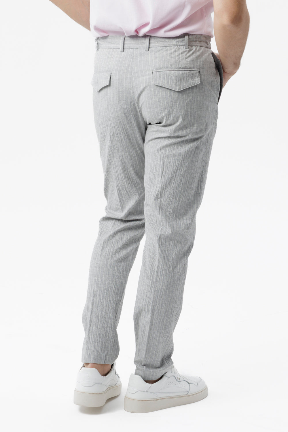 Pantaloni Amalfi in cotone gessato grigio chiaro