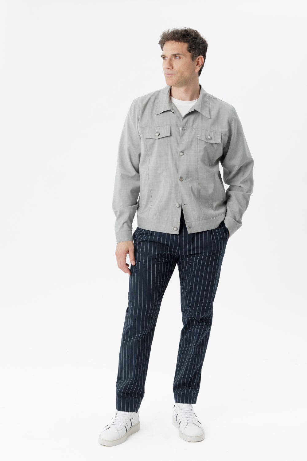 Pantaloni Amalfi in cotone gessato blu
