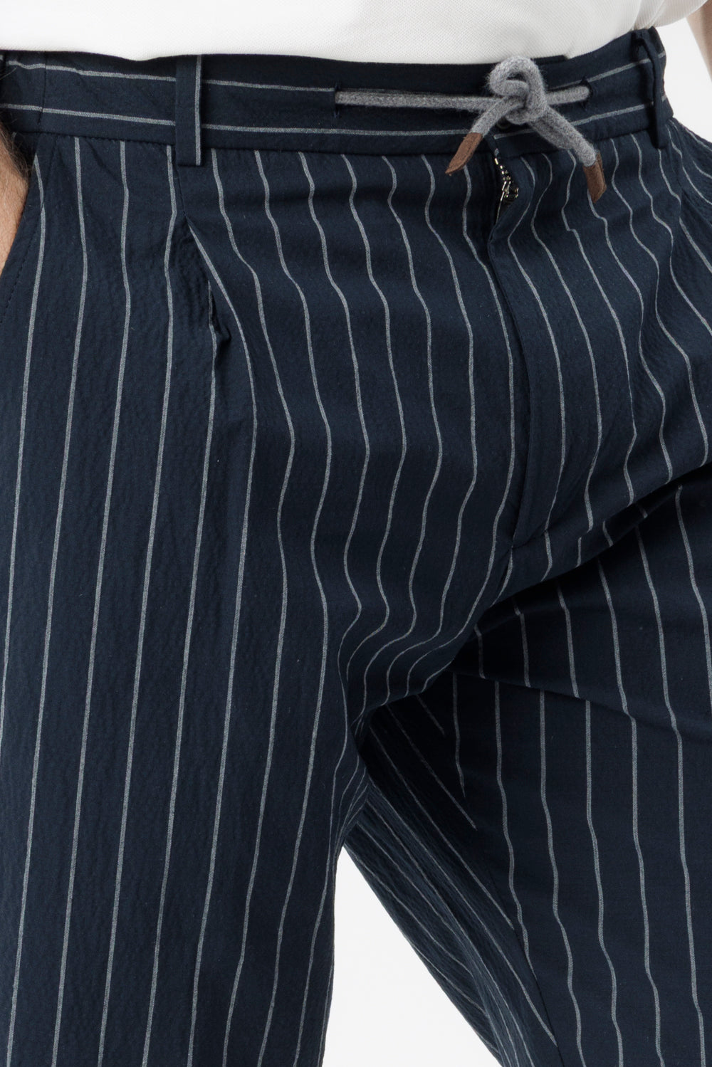 Pantaloni Amalfi in cotone gessato blu