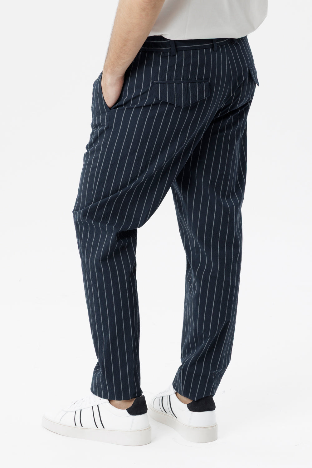 Pantaloni Amalfi in cotone gessato blu