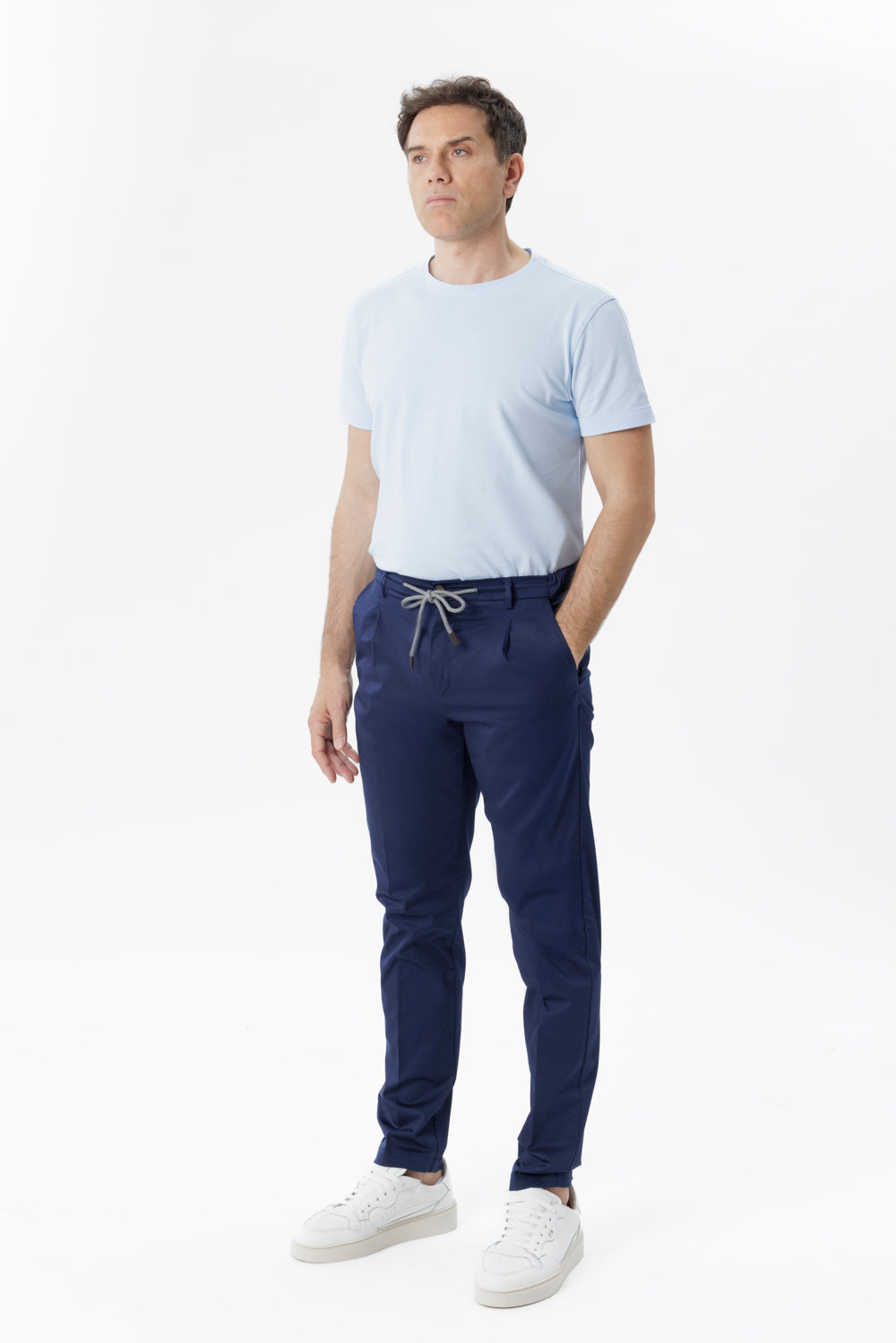 Pantaloni one pence con coulisse blu