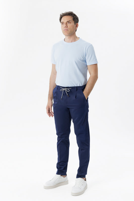 Pantaloni one pence con coulisse blu
