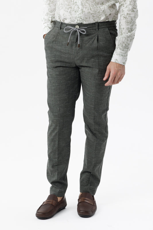 Pantaloni microcheck con coulisse verde