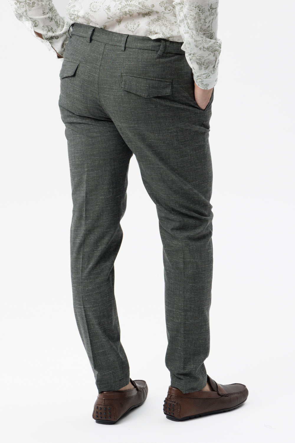 Pantaloni microcheck con coulisse verde