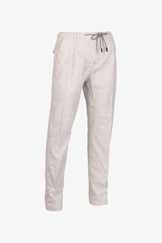 Pantaloni Amalfi in cotone Principe di Galles beige