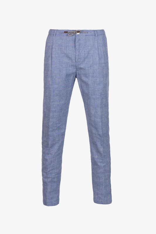 Pantaloni Amalfi in cotone Principe di Galles bluette