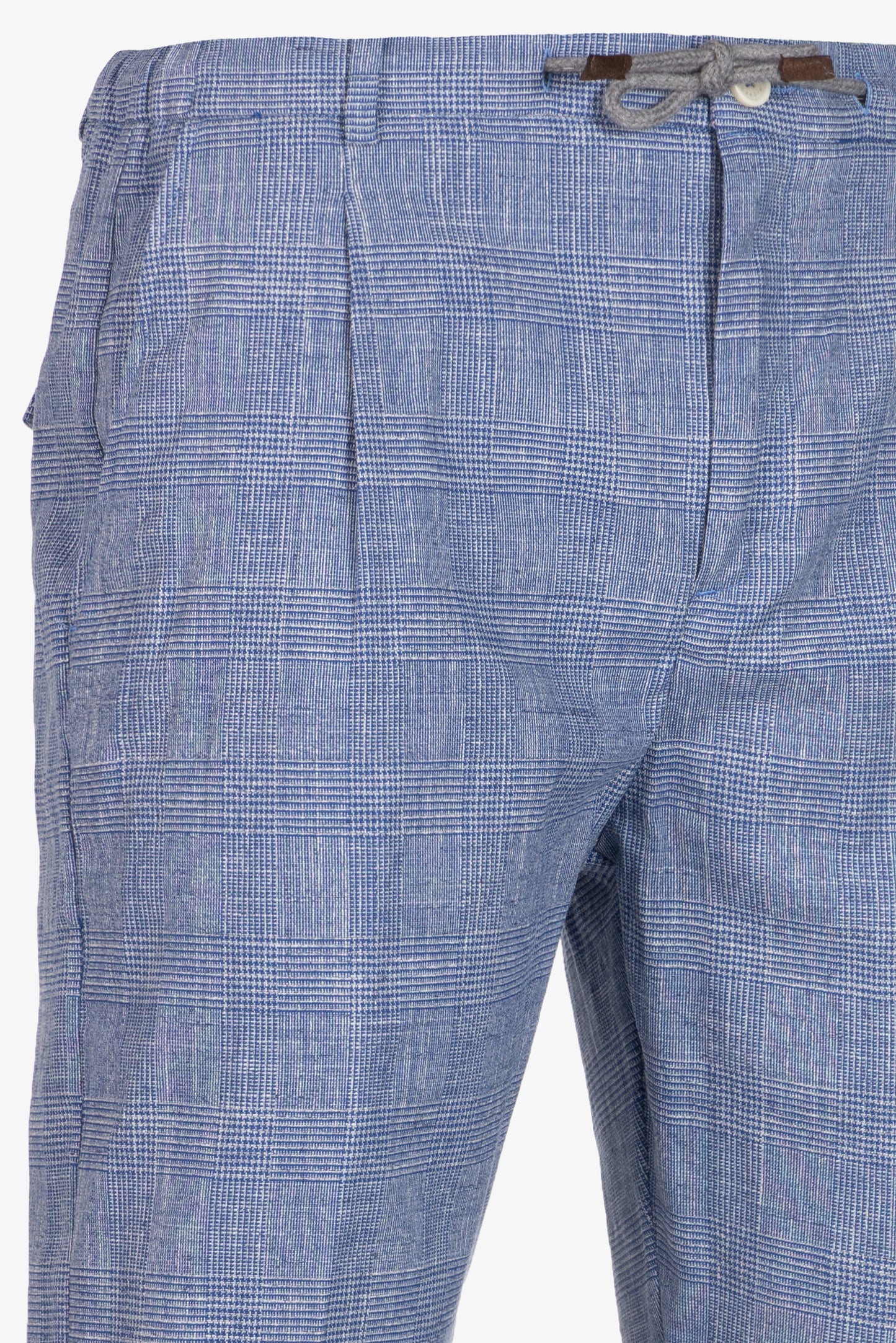 Pantaloni Amalfi in cotone Principe di Galles bluette