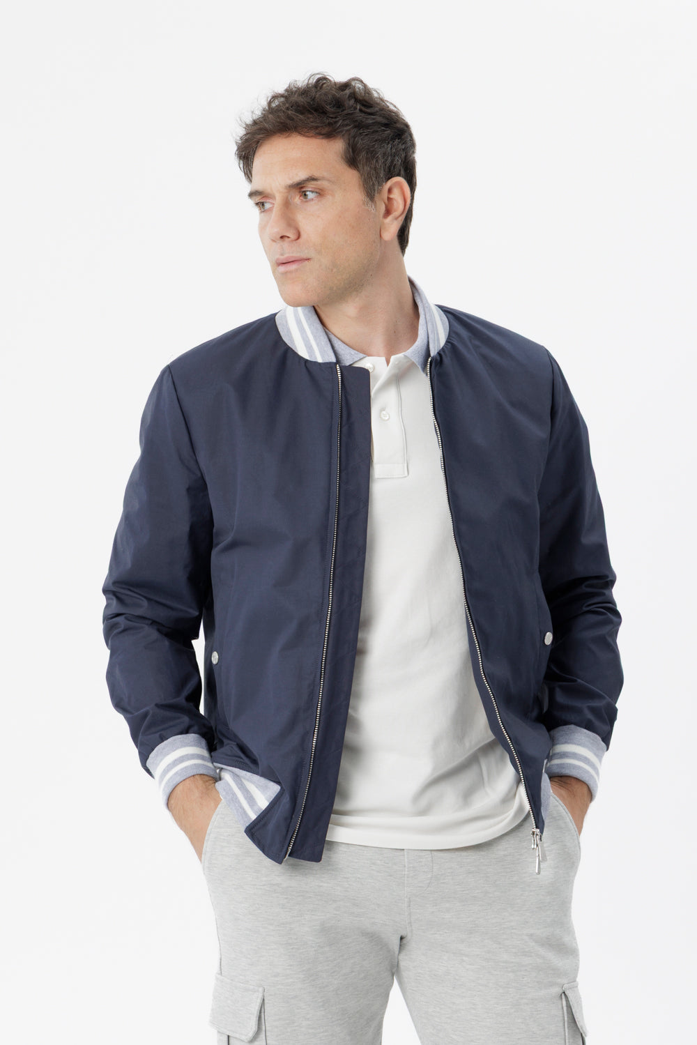 Bomber con dettagli elasticizzati in cotone techno blu