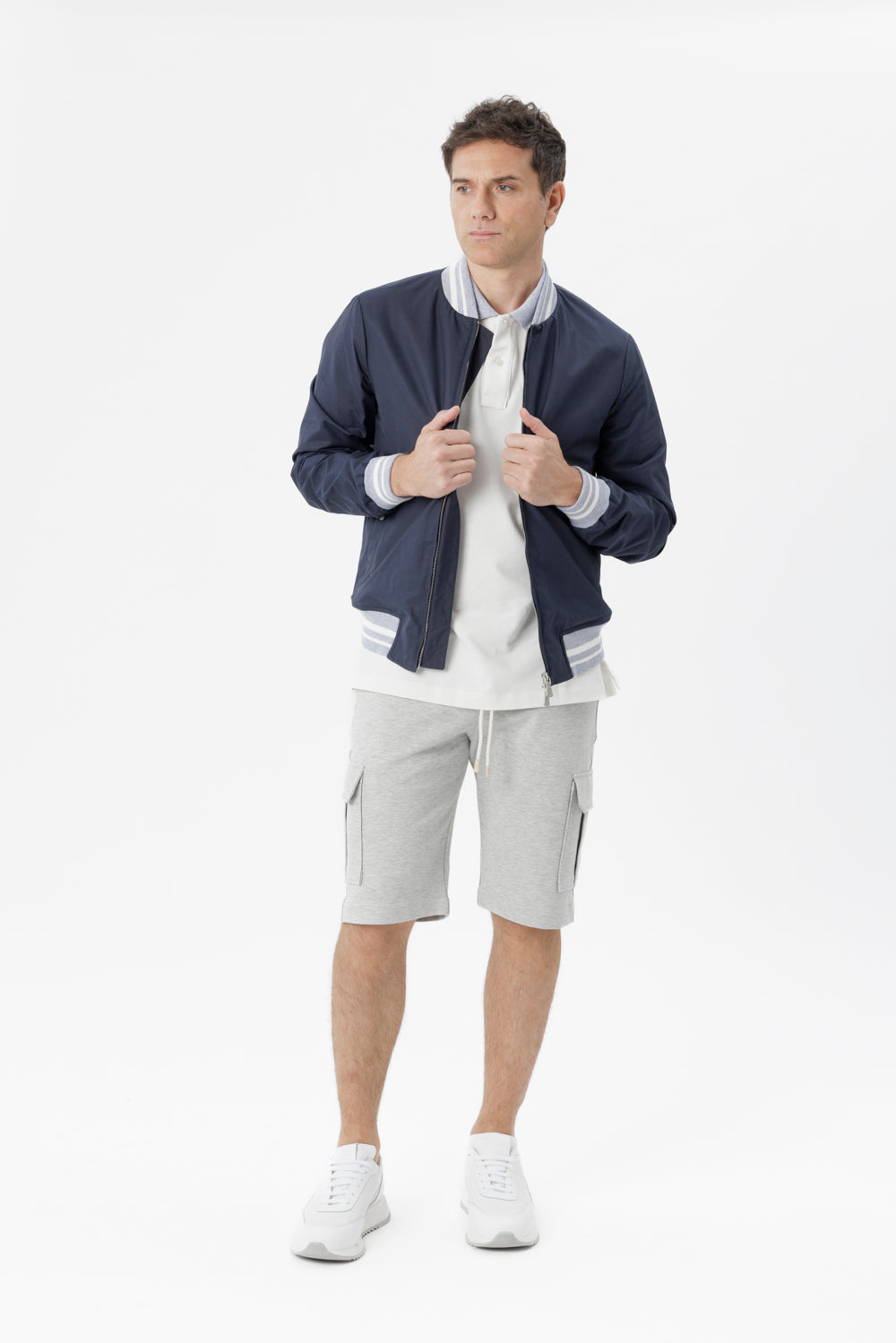 Bomber con dettagli elasticizzati in cotone techno blu