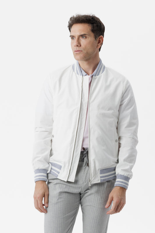 Bomber con dettagli elasticizzati in cotone techno bianco