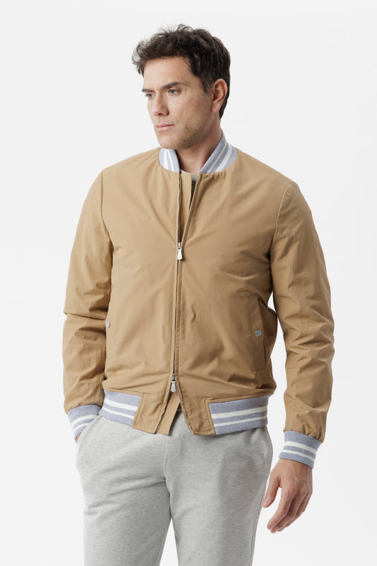 Bomber con dettagli elasticizzati in cotone techno cammello