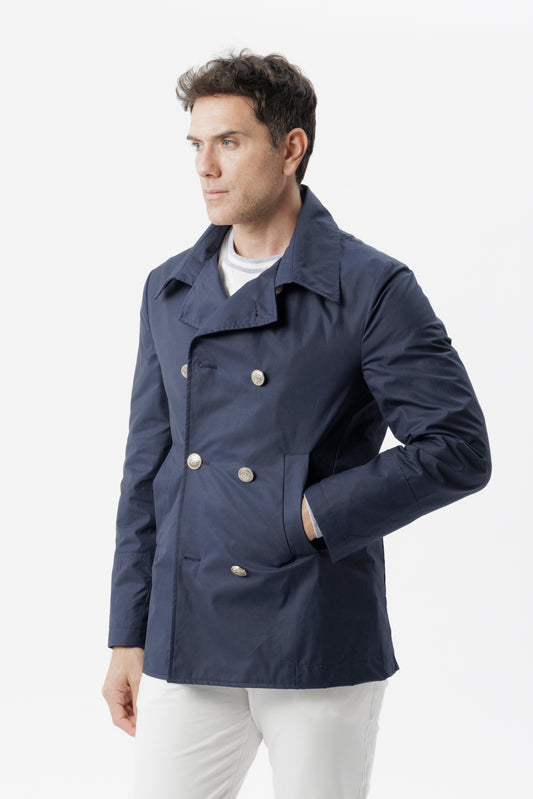 Caban doppiopetto in cotone techno blu
