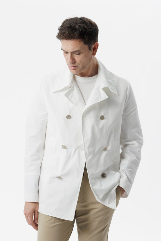 Caban doppiopetto in cotone techno bianco