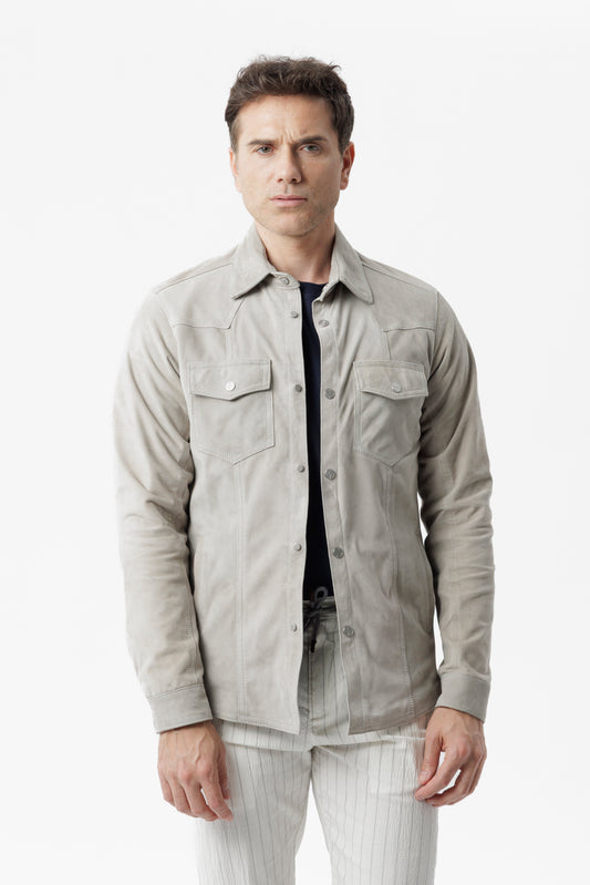 Overshirt in camoscio grigio