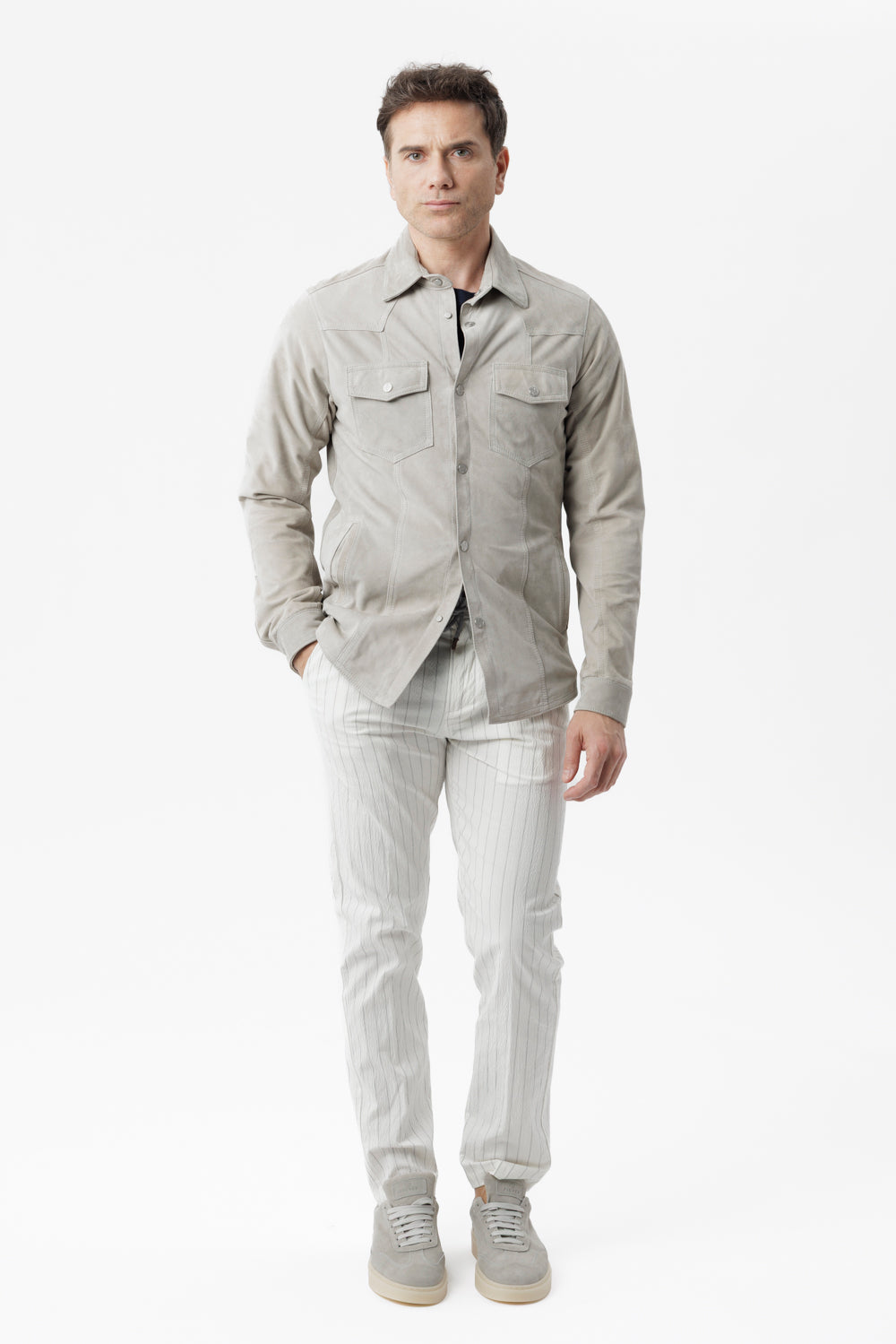 Overshirt in camoscio grigio
