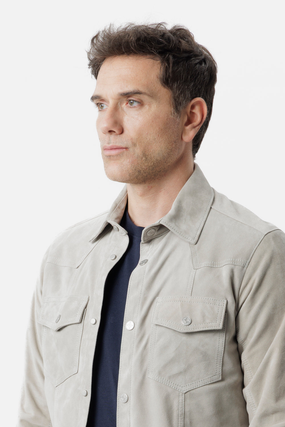 Overshirt in camoscio grigio
