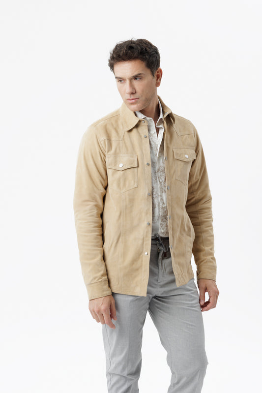 Overshirt in camoscio sabbia