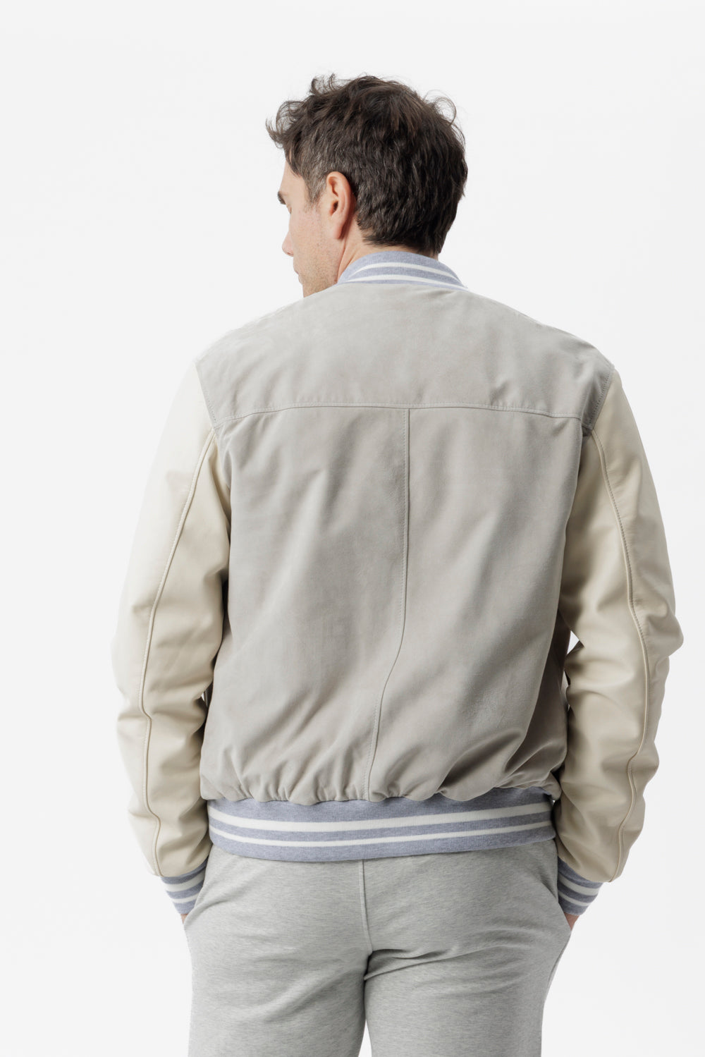 Bomber in camoscio e nappa grigio