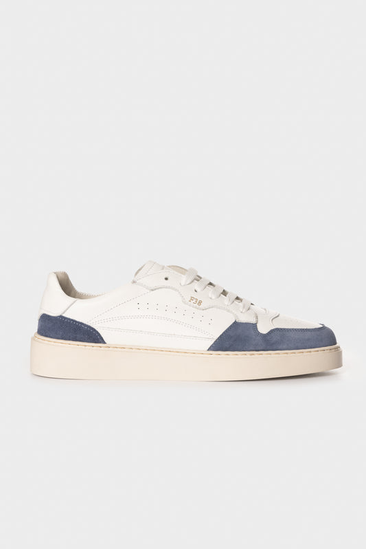 Sneakers F38 in pelle di vitello e suede bianco/celeste