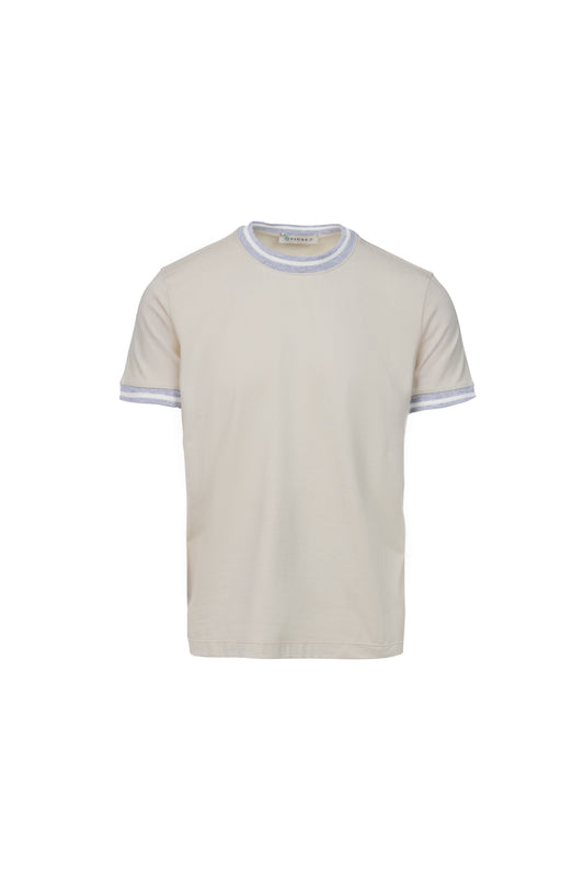 T-shirt in cotone con costina sabbia