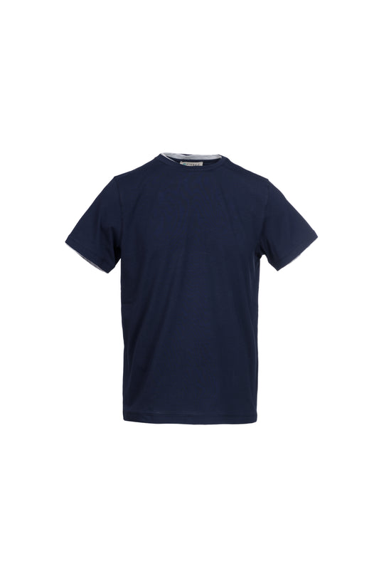 T-shirt in cotone con bordino a contrasto blu