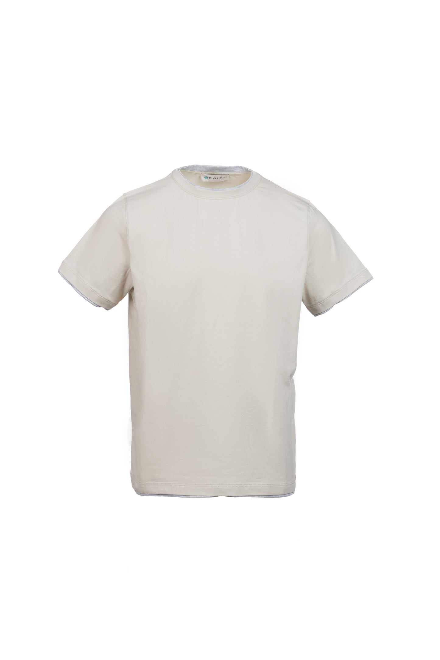T-shirt in cotone con bordino a contrasto sabbia