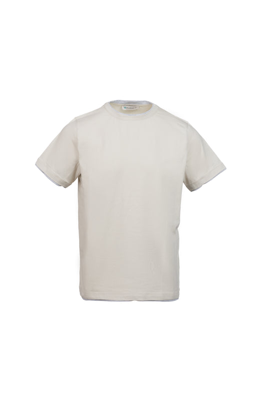 T-shirt in cotone con bordino a contrasto sabbia