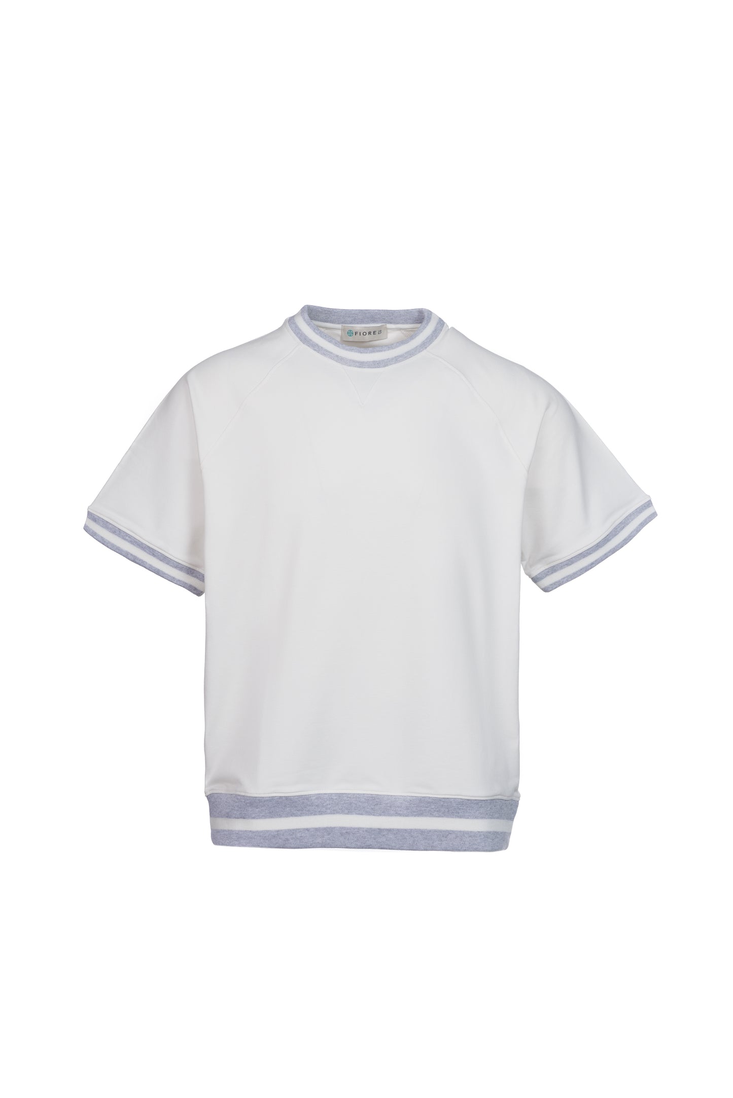 T-shirt felpa in cotone con elastico a contrasto bianco