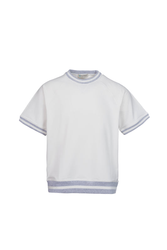 T-shirt felpa in cotone con elastico a contrasto bianco