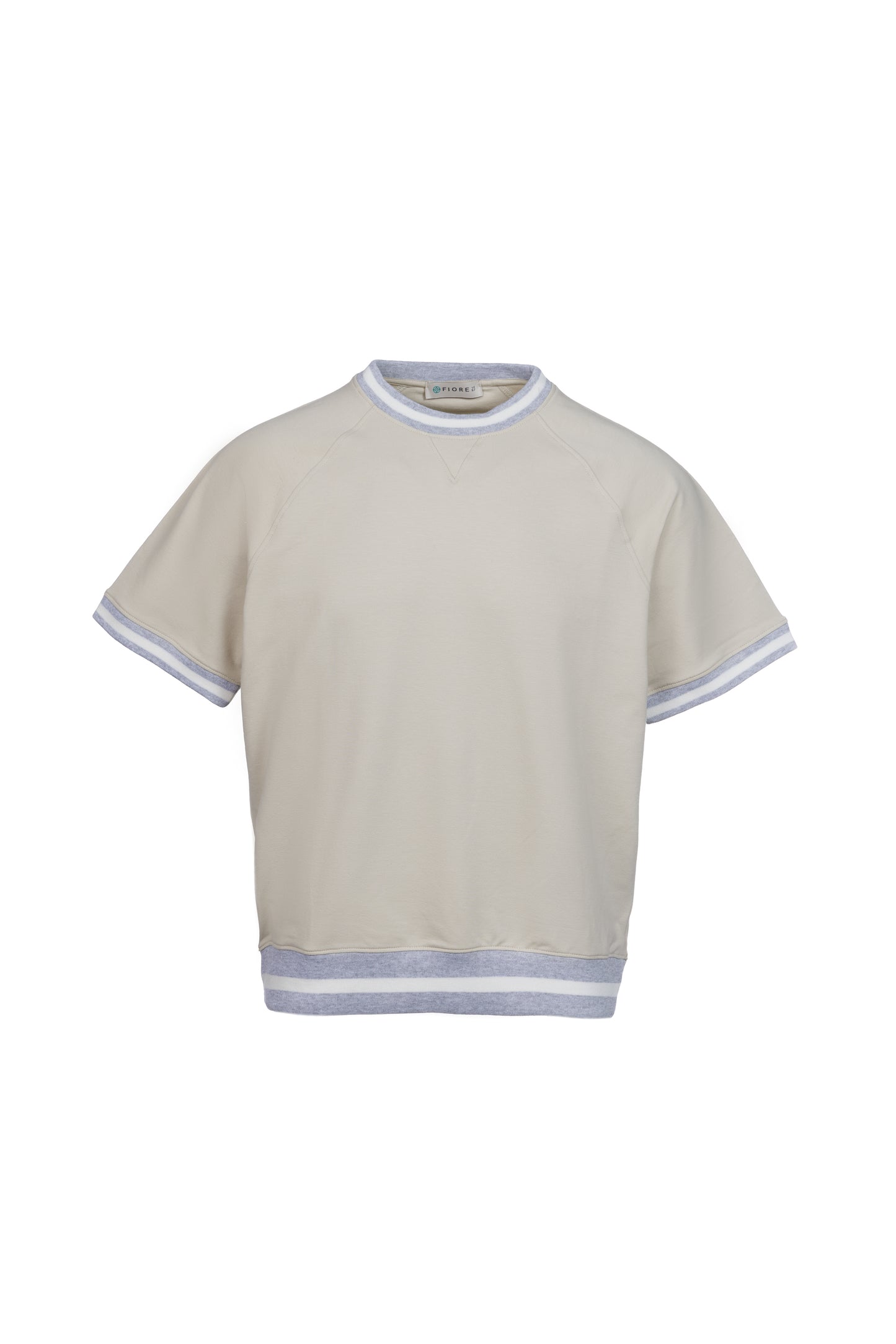 T-shirt felpa in cotone con elastico a contrasto sabbia