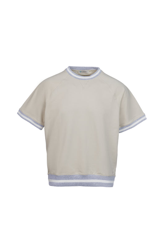 T-shirt felpa in cotone con elastico a contrasto sabbia
