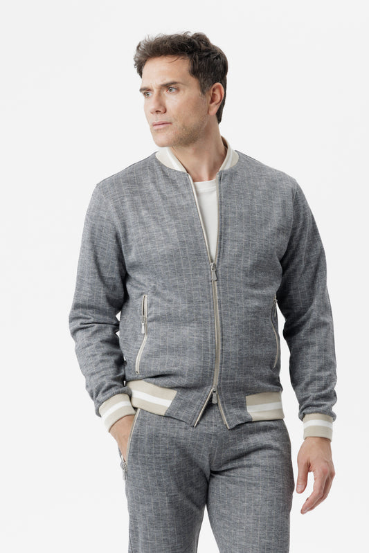 Felpa full zip in tessuto micro-check grigio