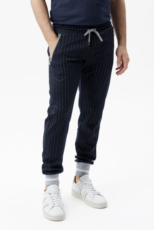 Pantalone jogger in tessuto micro-check blu