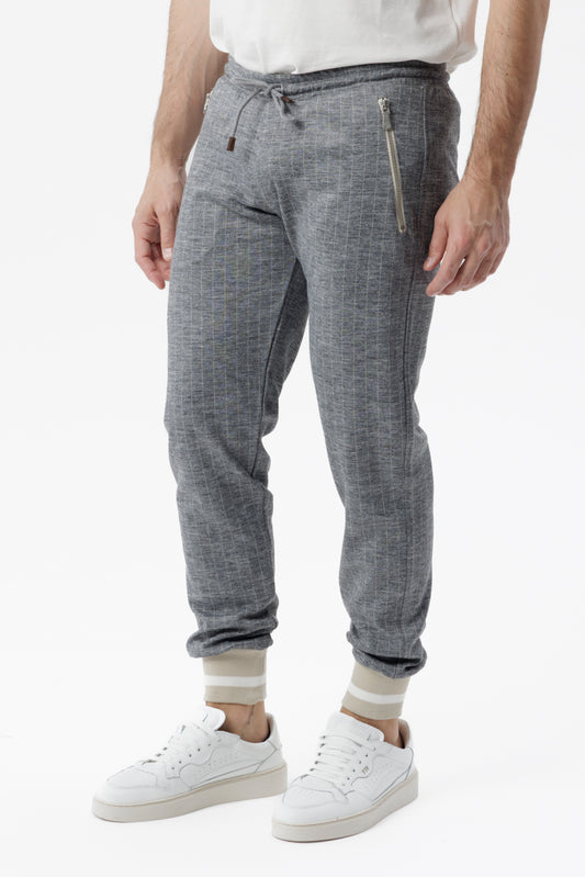 Pantalone jogger in tessuto micro-check grigio