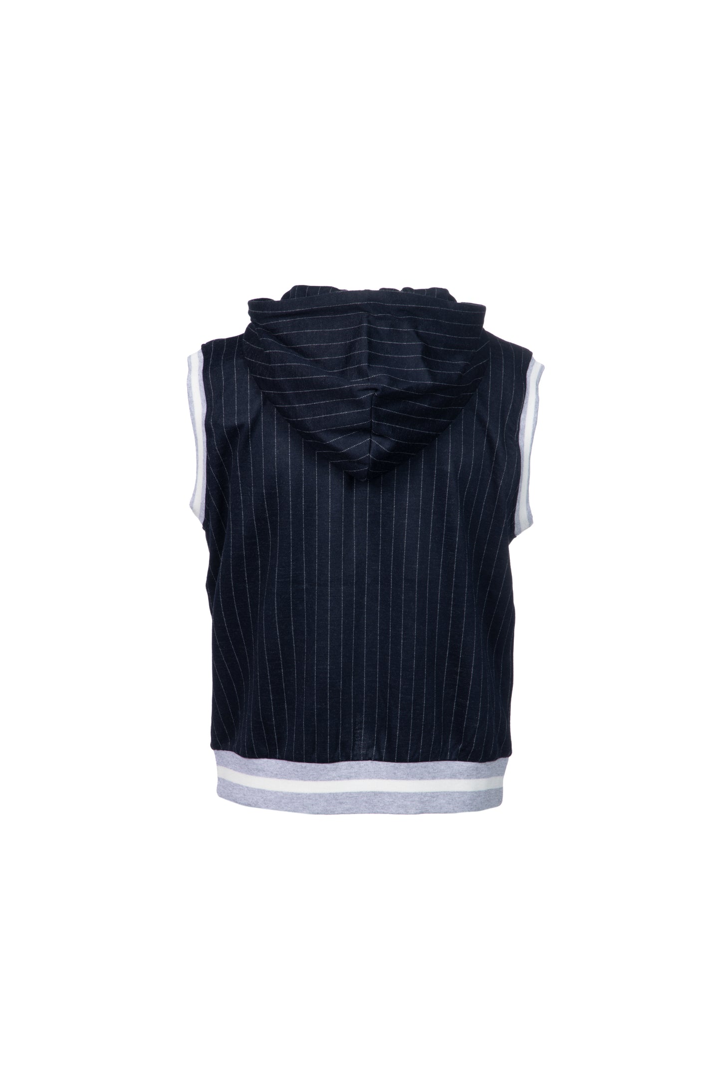 Gilet con cappuccio in lana vergine gessato blu