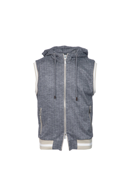 Gilet con cappuccio in lana vergine gessato grigio
