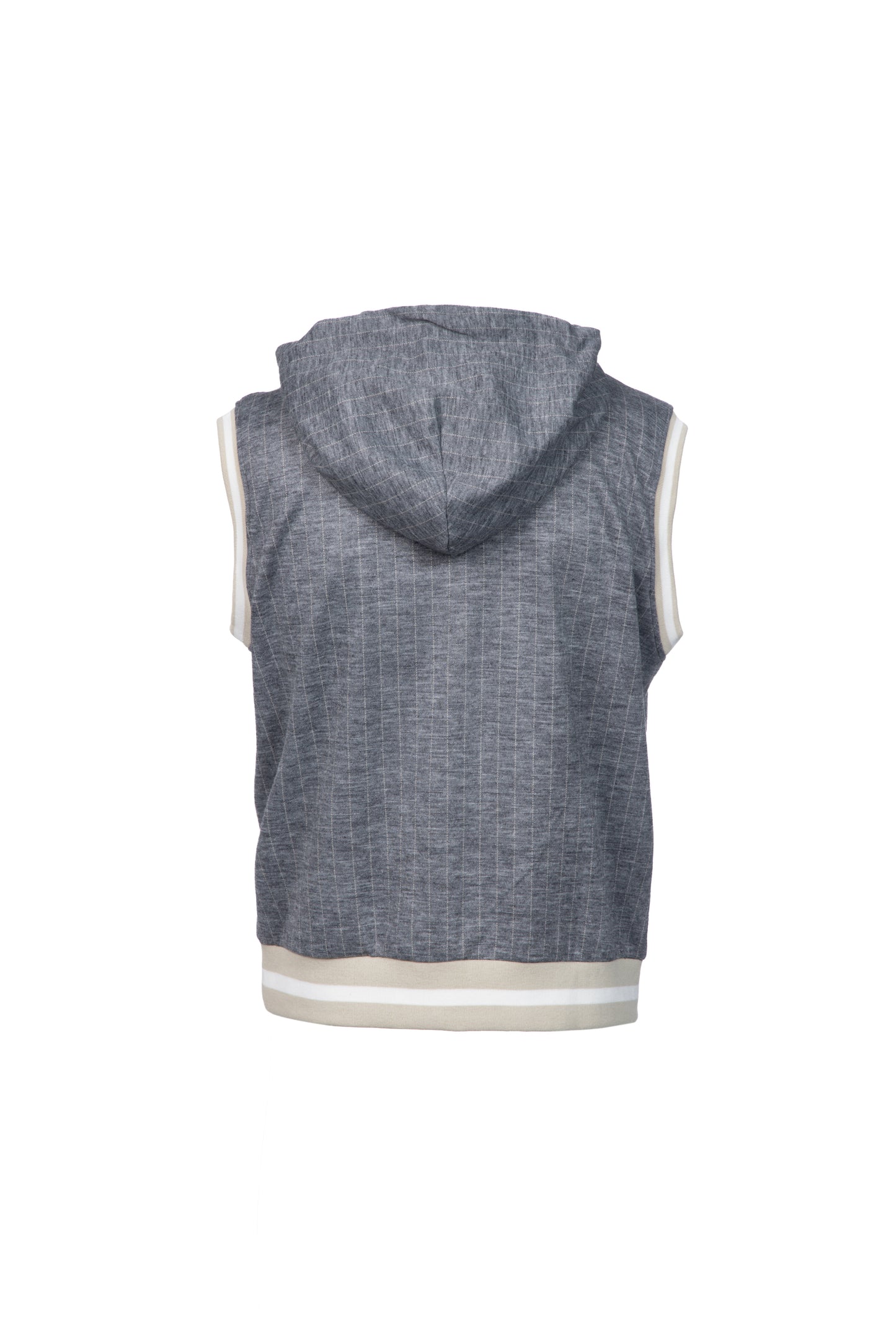 Gilet con cappuccio in lana vergine gessato grigio