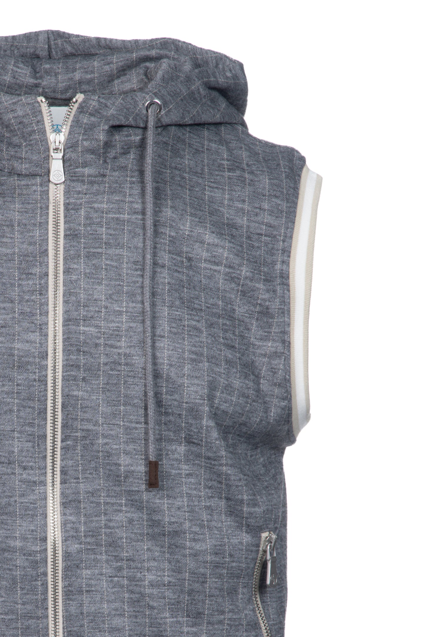Gilet con cappuccio in lana vergine gessato grigio