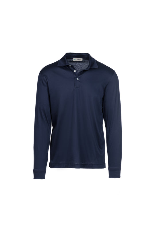 Polo manica lunga in cotone pima blu