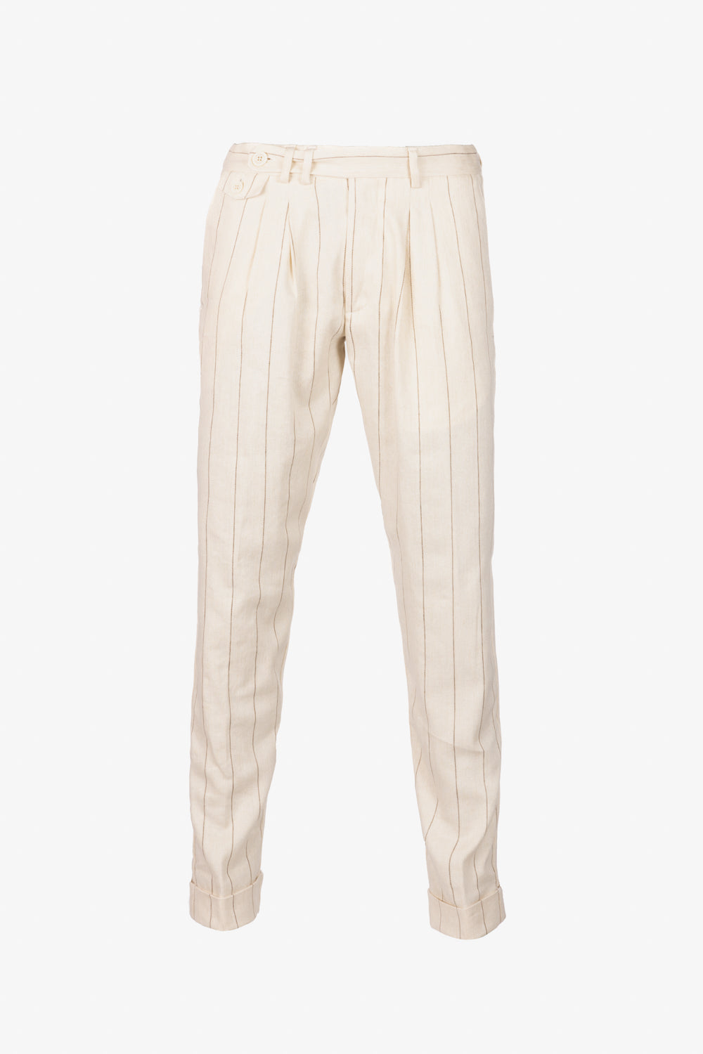 Pantalone Milano in lino e cotone gessato beige