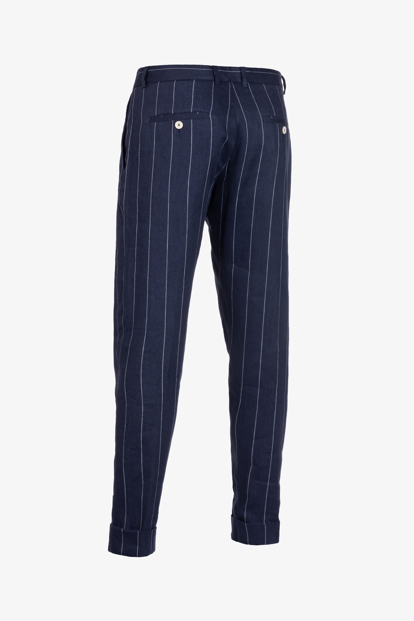 Pantalone  Milano in lino e cotone gessato blu