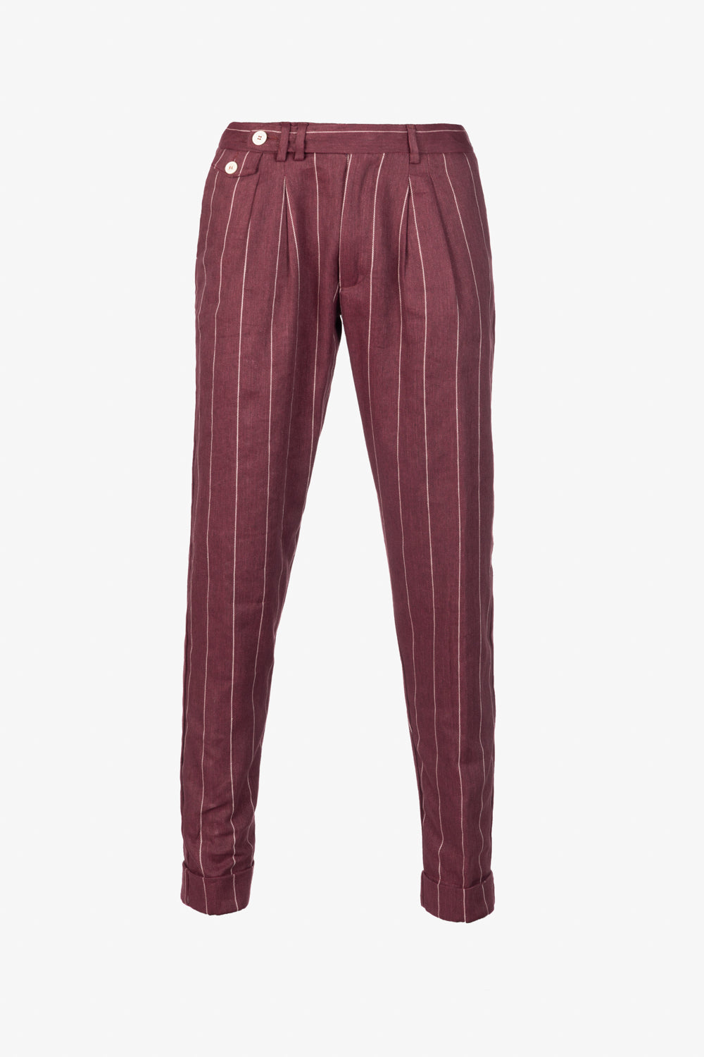 Pantalone Milano in lino e cotone gessato bordeaux