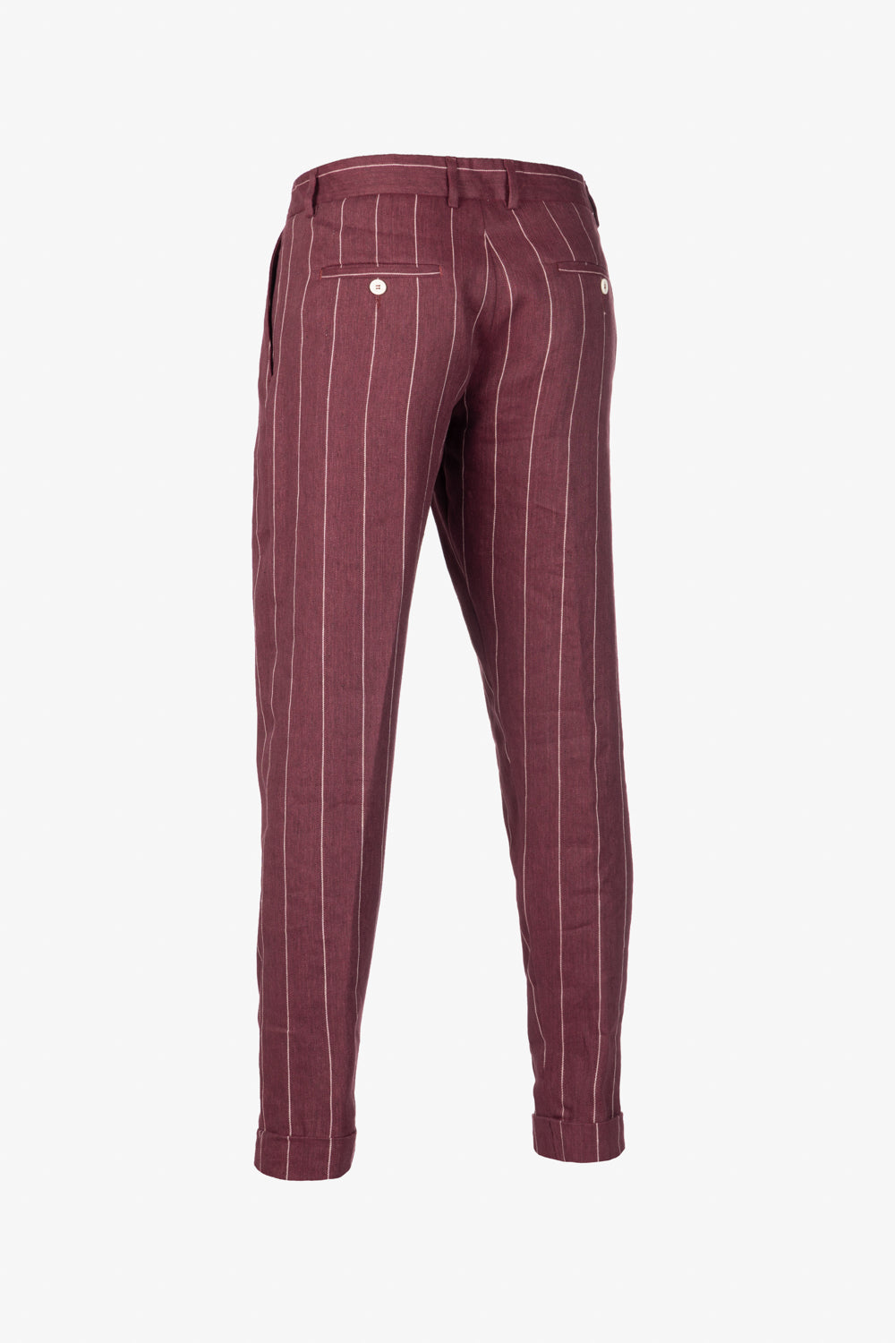 Pantalone Milano in lino e cotone gessato bordeaux