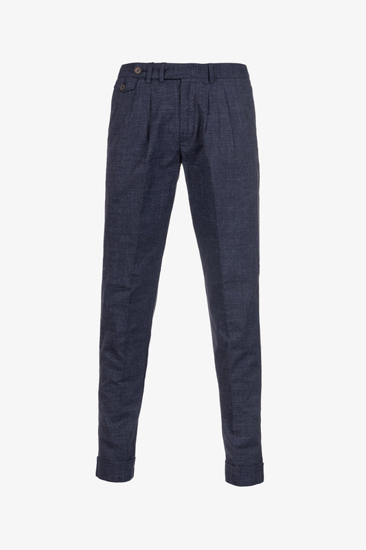 Pantalone Milano in cotone pied de poule blu