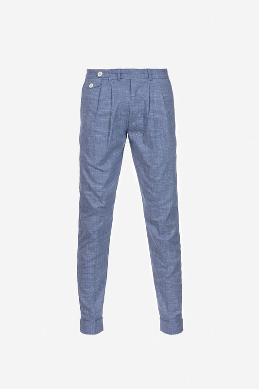 Pantalone Milano in cotone pied de poule azzurro