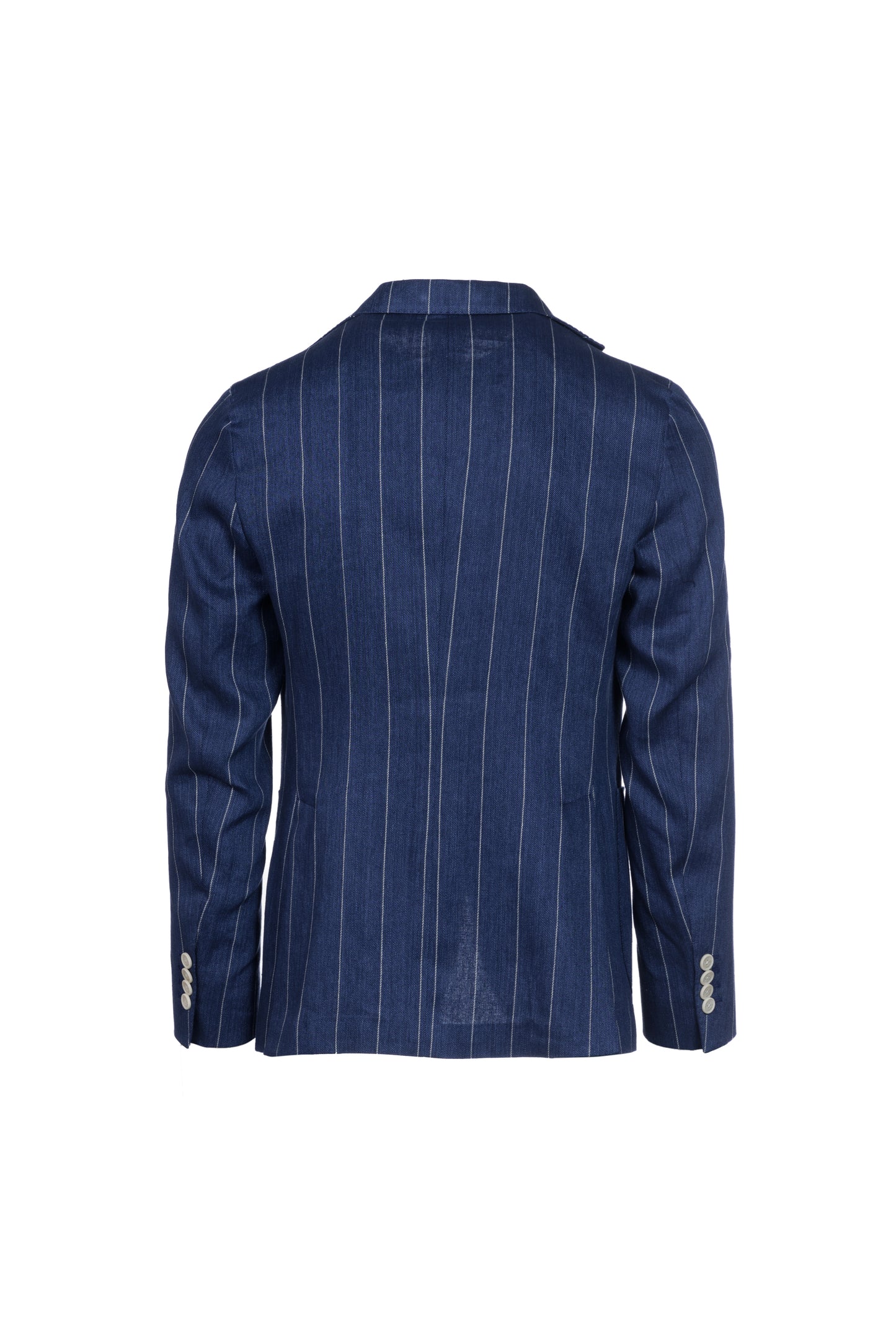 Giacca Napoli monopetto in lino e cotone gessato bluette