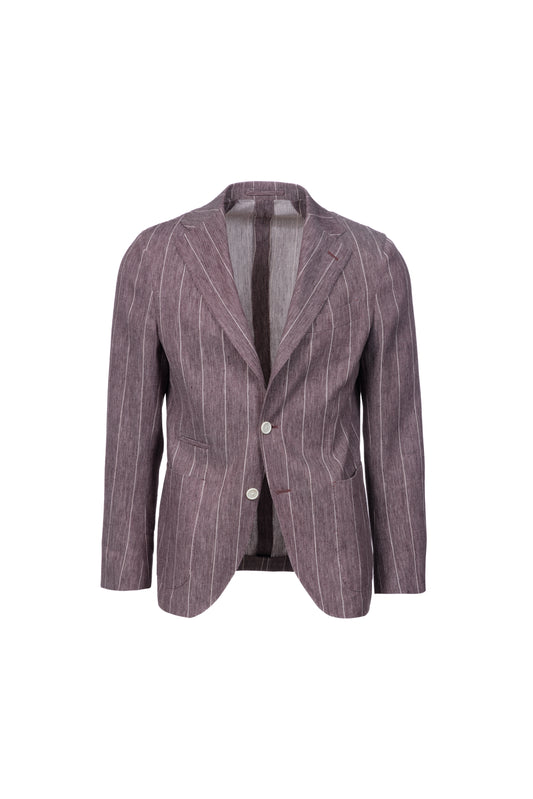 Giacca Napoli monopetto in lino e cotone gessato bordeaux
