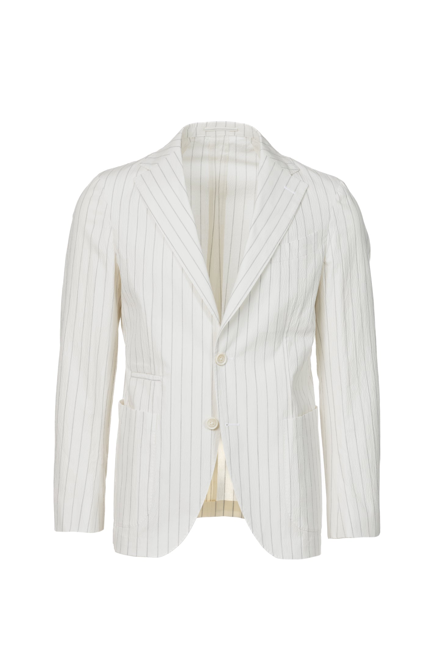 Giacca Napoli monopetto in cotone goffrato gessato bianco