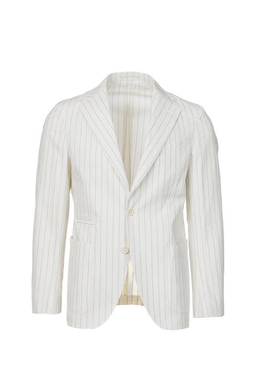 Giacca Napoli monopetto in cotone goffrato gessato bianco